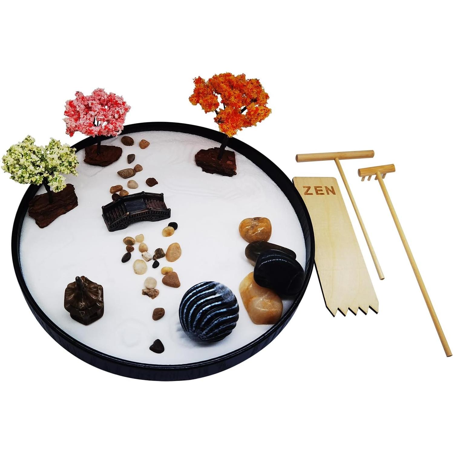 Kit de Jardín Zen Japonés con Bandeja 24.1cm y Herramientas de Bambú