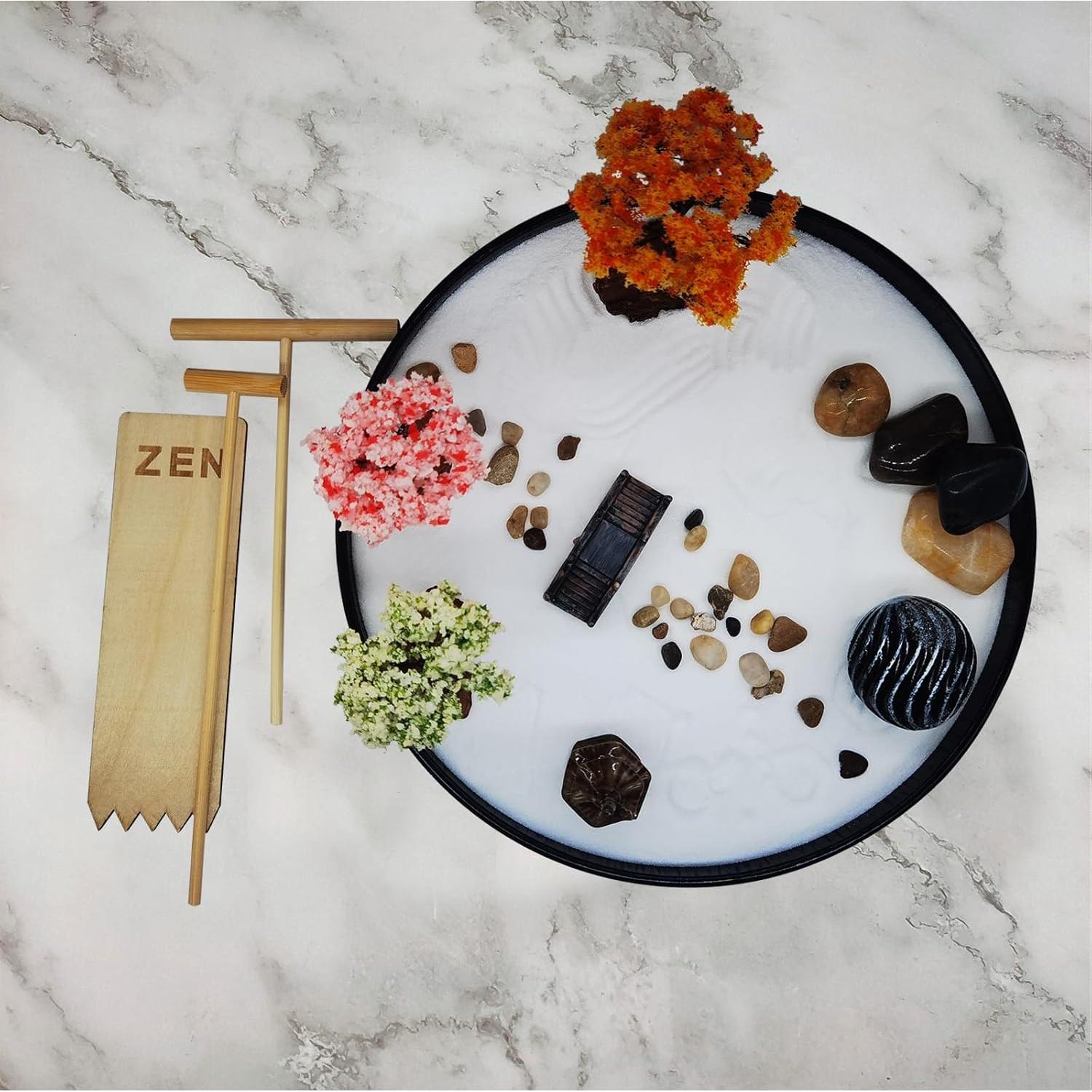 Kit de Jardín Zen Japonés con Bandeja 24.1cm y Herramientas de Bambú