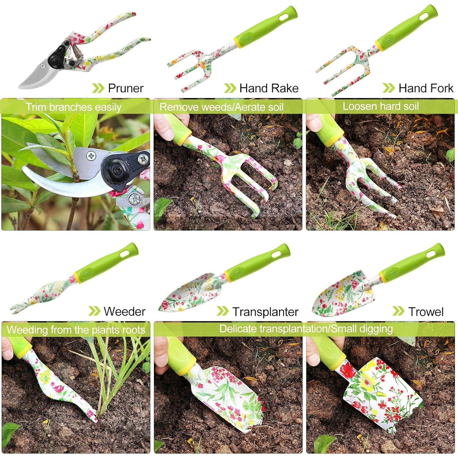 Juego de Herramientas de Jardinería VANOW 6 PZS Aluminio Floral