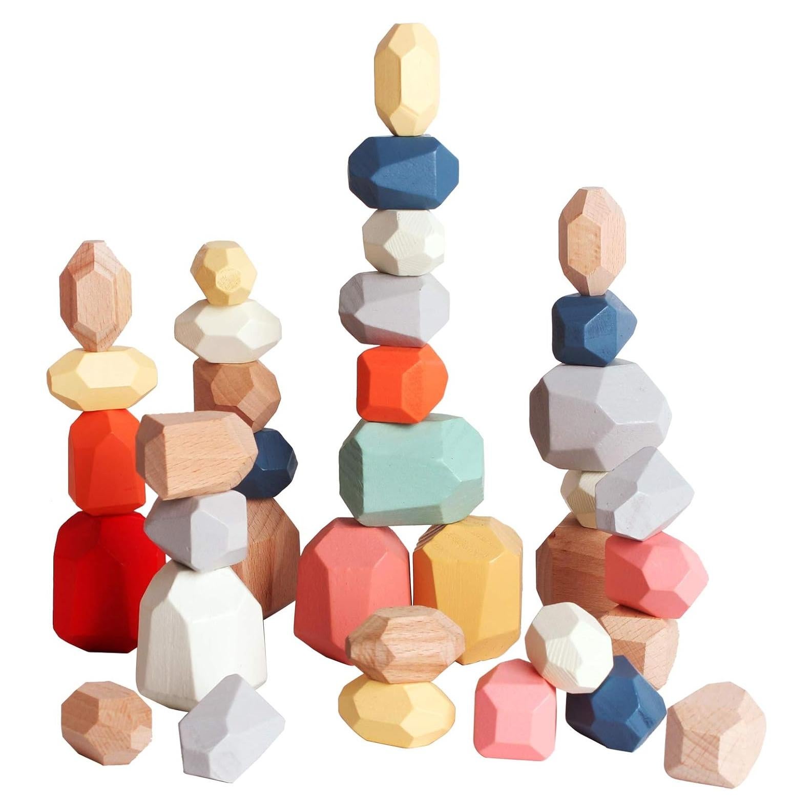 BESTAMTOY 36 Rocas de Madera para Apilamiento Montessori