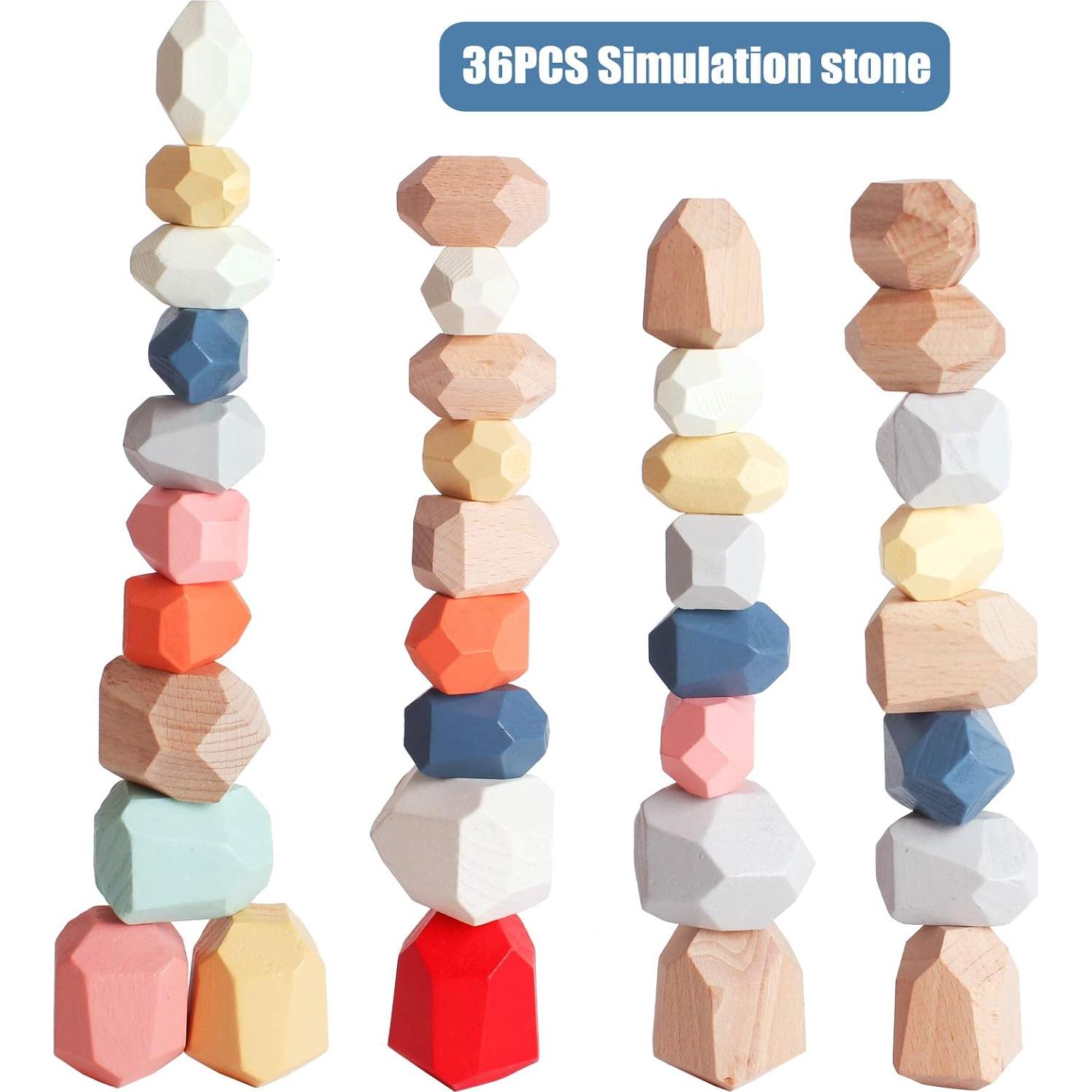 BESTAMTOY 36 Rocas de Madera para Apilamiento Montessori