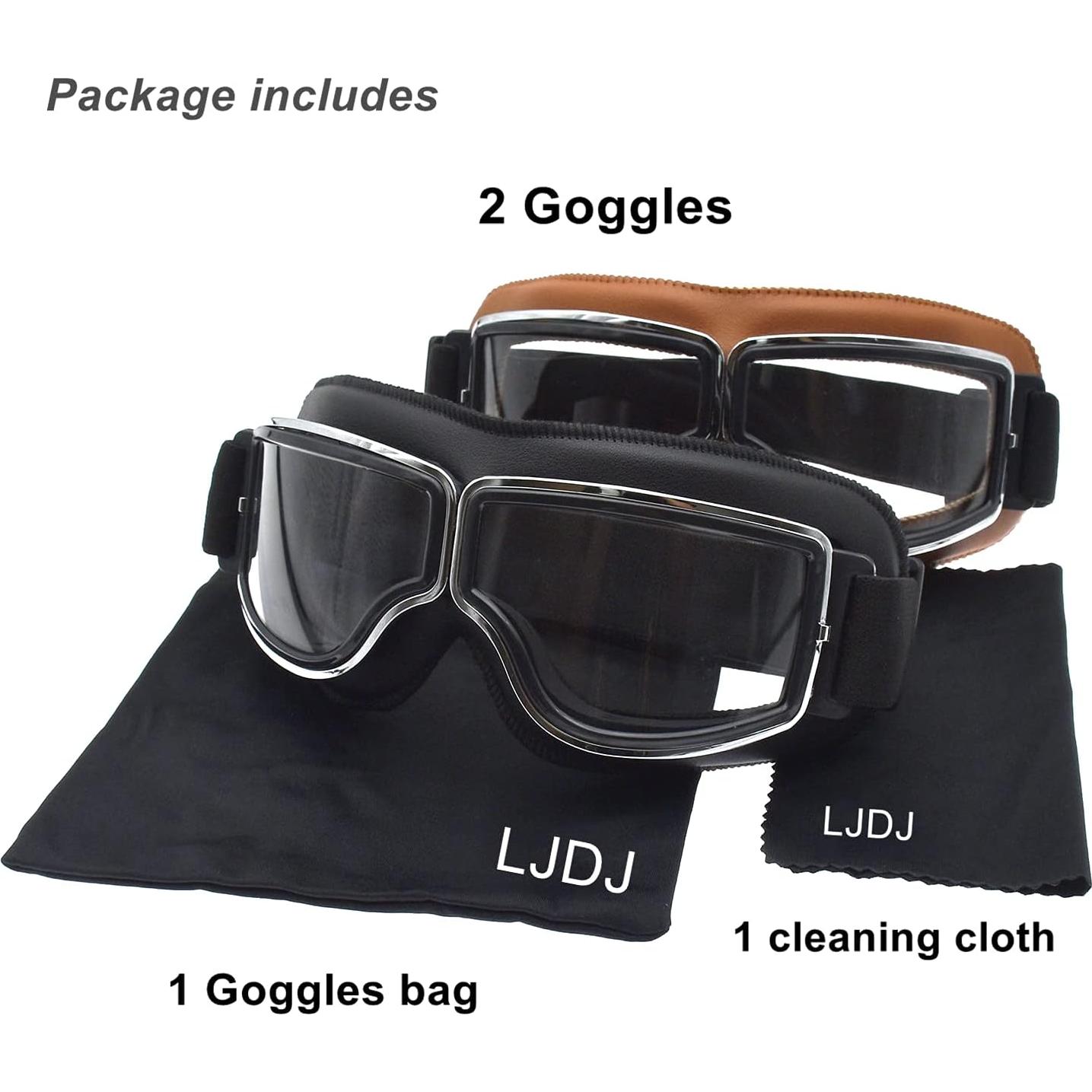 Gafas de Motocicleta Vintage LJDJ 2 Paquetes Antiempañantes