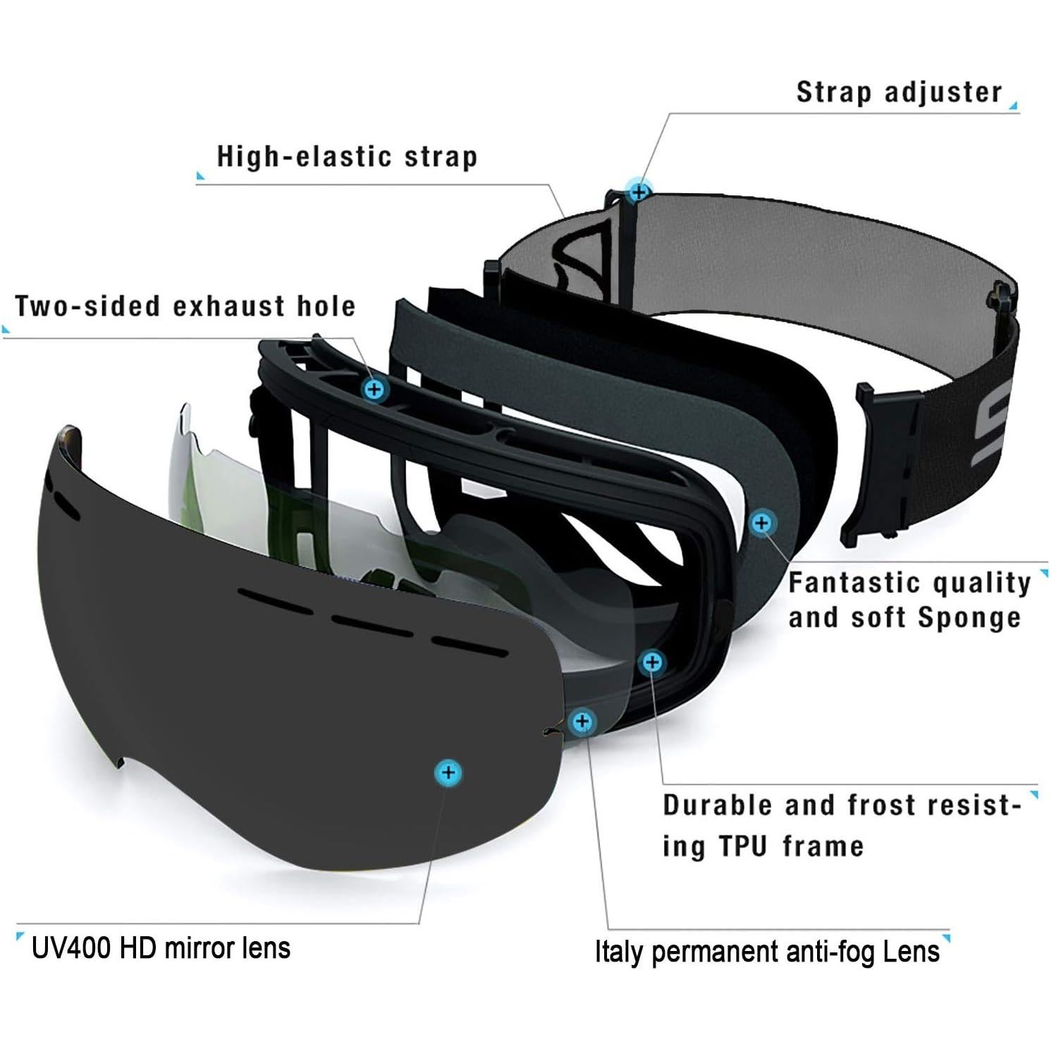 Gafas de Esquí SPOSUNE UV400 Antivaho para Hombres y Mujeres
