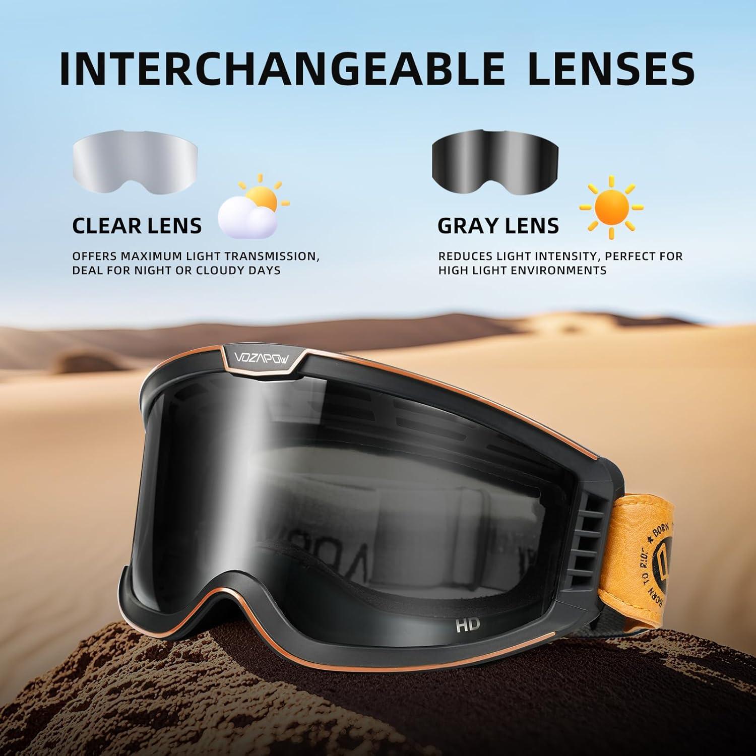 Gafas de Motocross VOZAPOW AMX5 Antivaho Lentes Claros y Grises