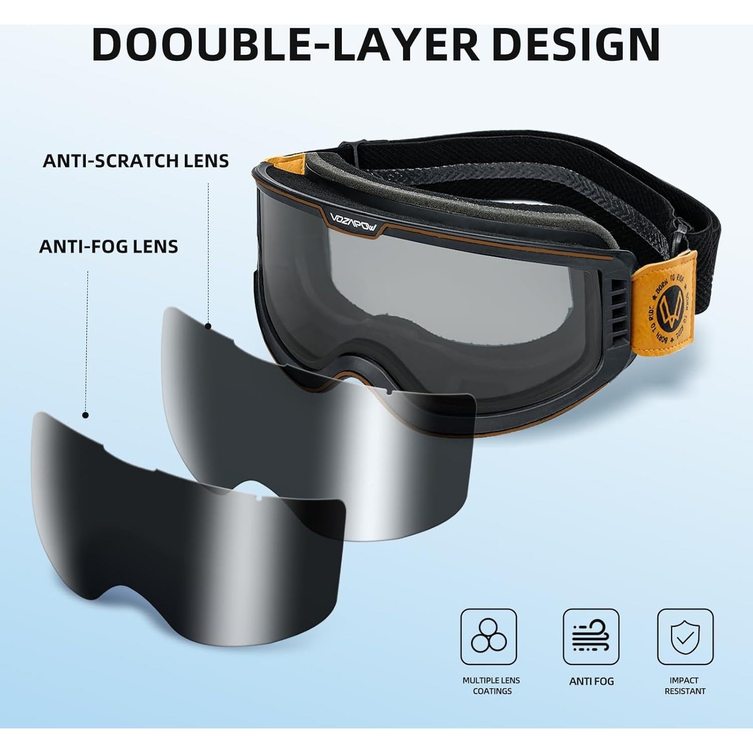 Gafas de Motocross VOZAPOW AMX5 Antivaho Lentes Claros y Grises