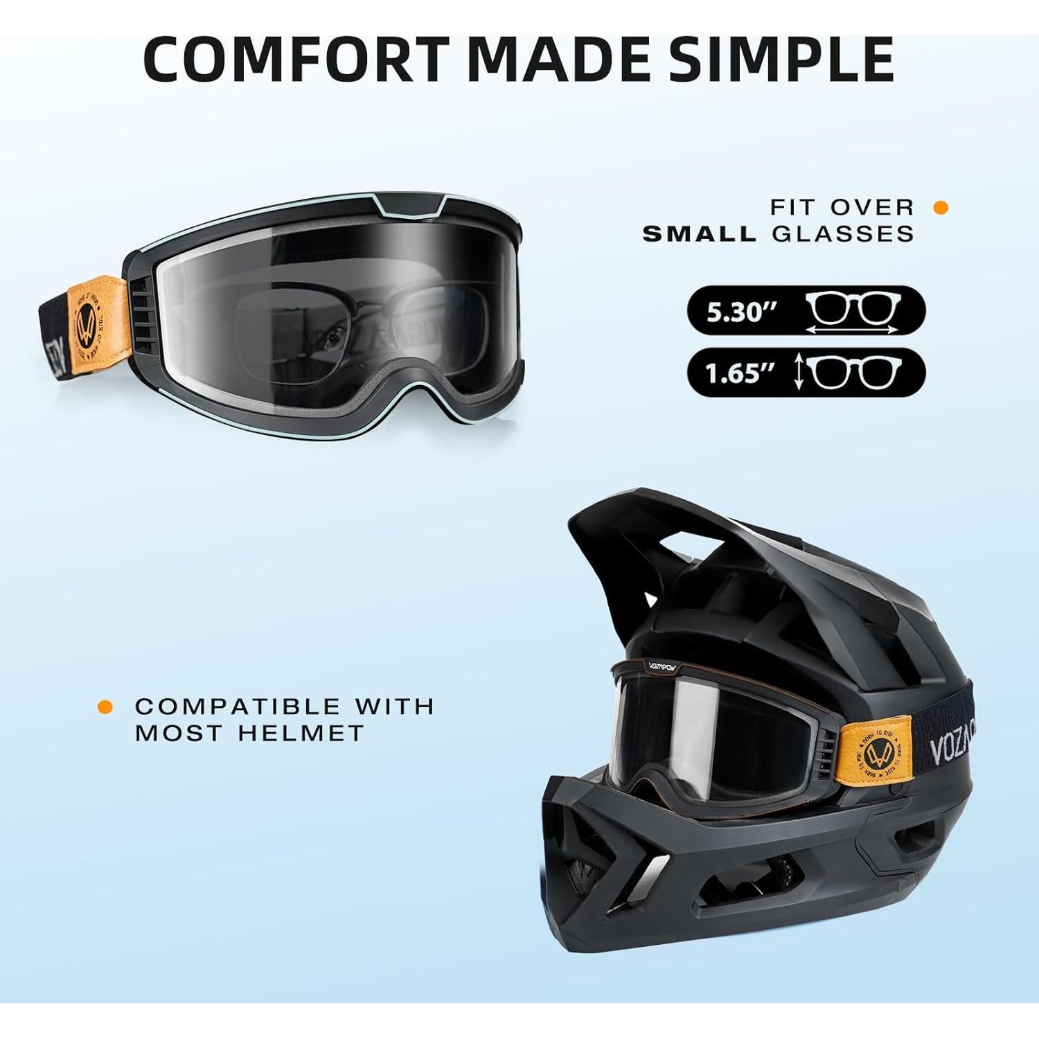 Gafas de Motocross VOZAPOW AMX5 Antivaho Lentes Claros y Grises