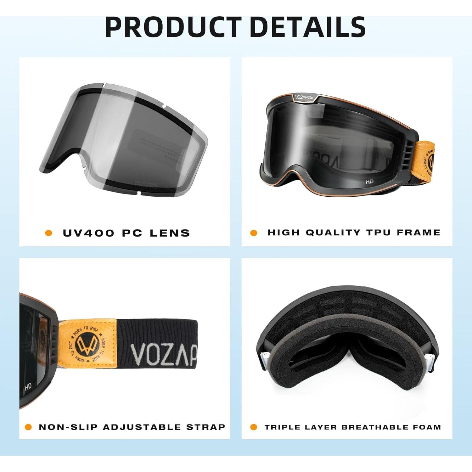 Gafas de Motocross VOZAPOW AMX5 Antivaho Lentes Claros y Grises