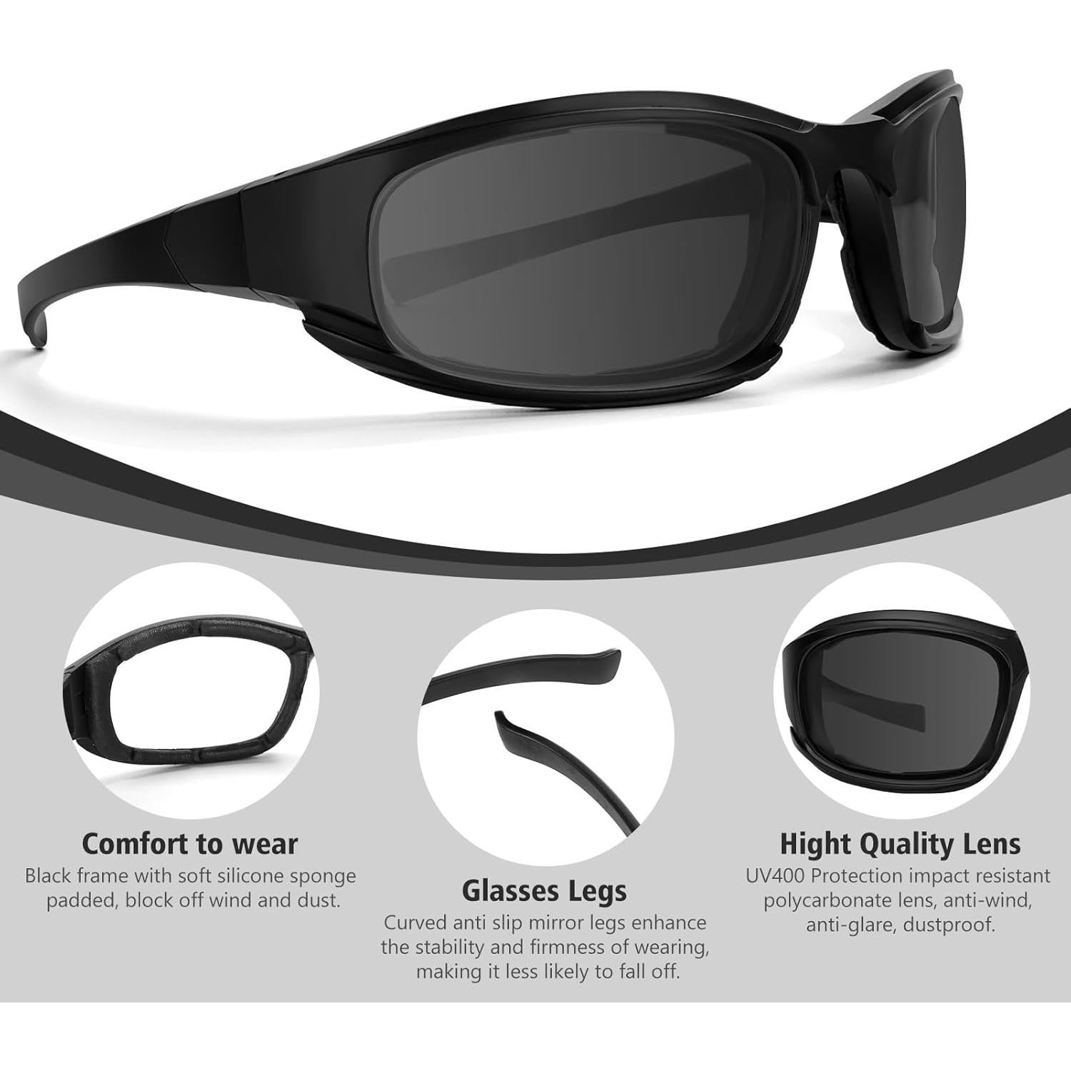 Gafas de Motocicleta Jeemeele UV400 Acolchadas 4 Colores