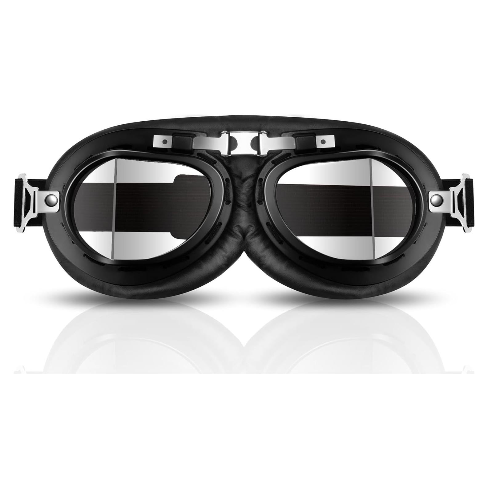 Gafas de Moto Vintage Piloto Negro con Lentes Transparentes
