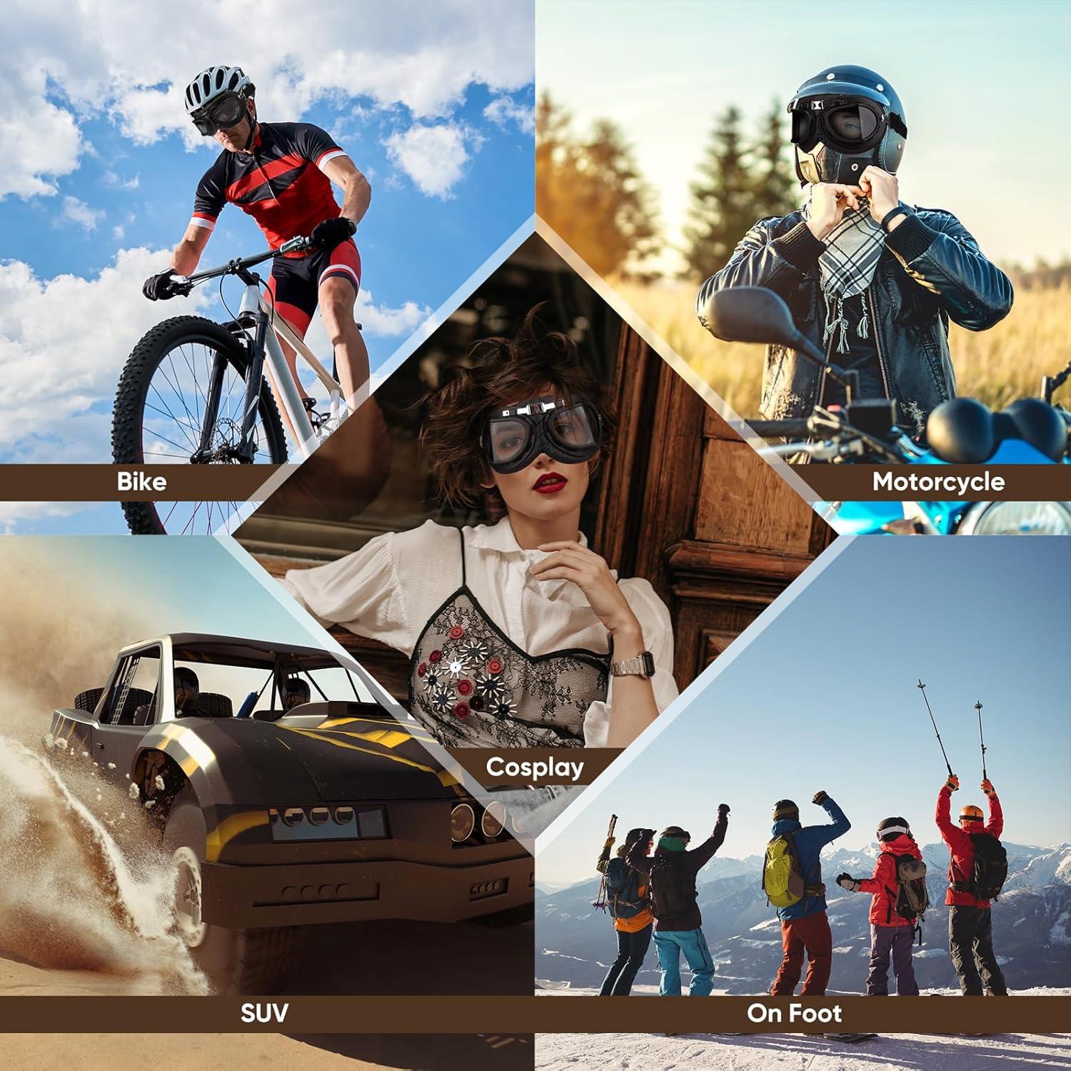 Gafas de Moto Vintage Piloto Negro con Lentes Transparentes