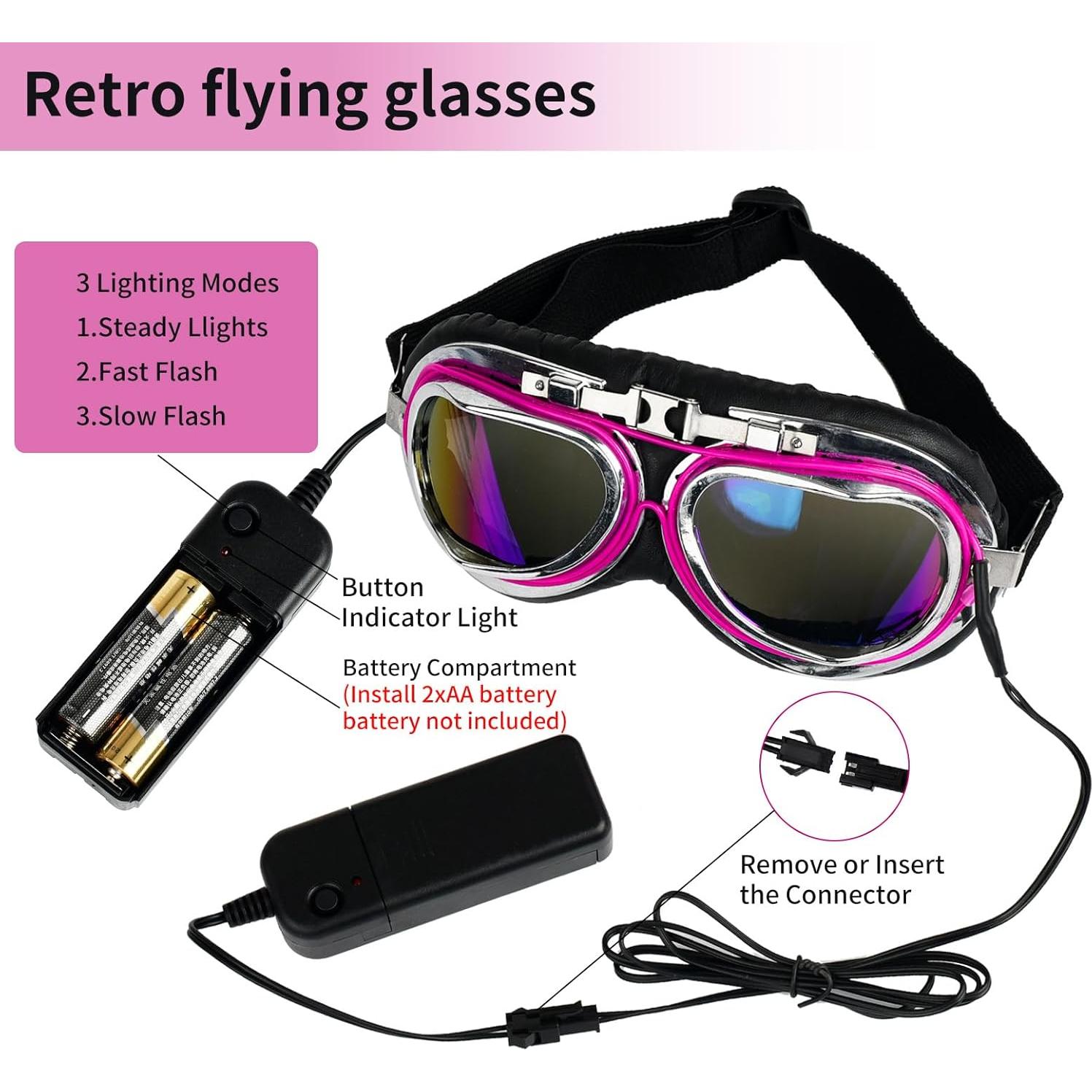 Gafas de piloto vintage BADALU LED Steampunk para cosplay