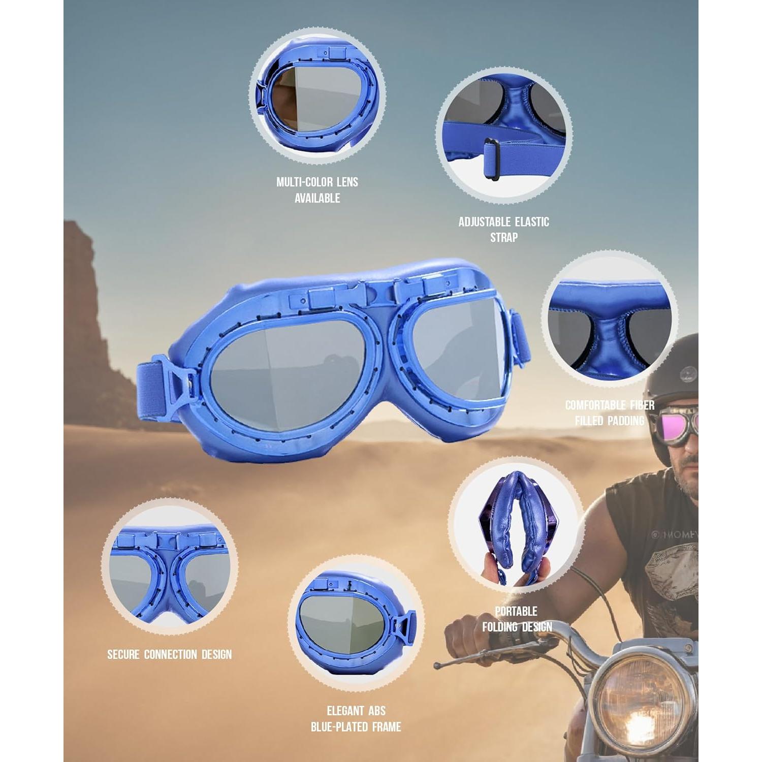 Gafas de Motocicleta CRG Sports T08 Retro Unisex Azul Plateado