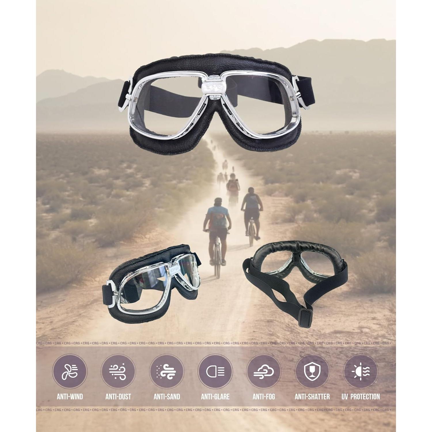 Gafas de Motocicleta CRG Sports con Lente Transparente y Marco Plateado