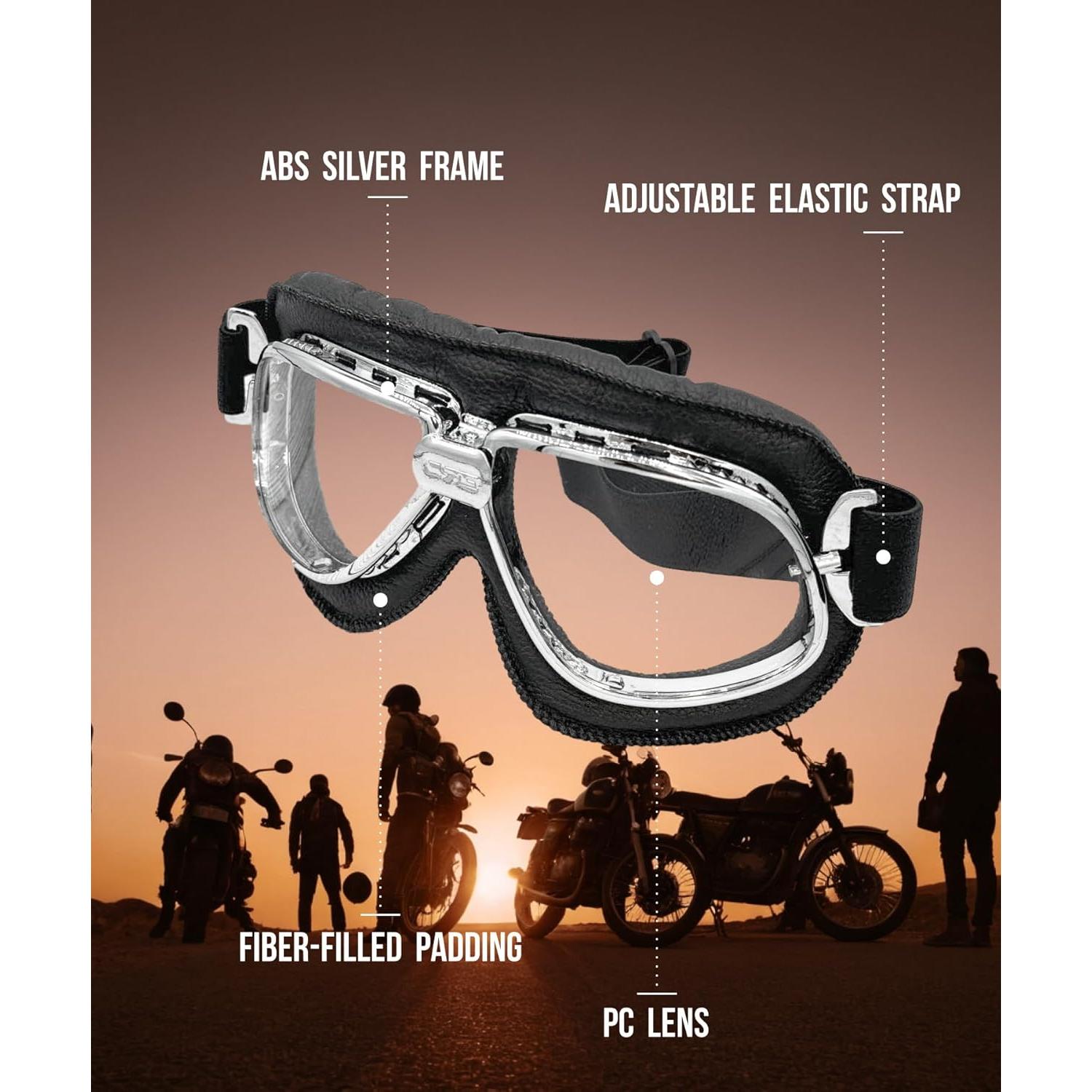 Gafas de Motocicleta CRG Sports con Lente Transparente y Marco Plateado