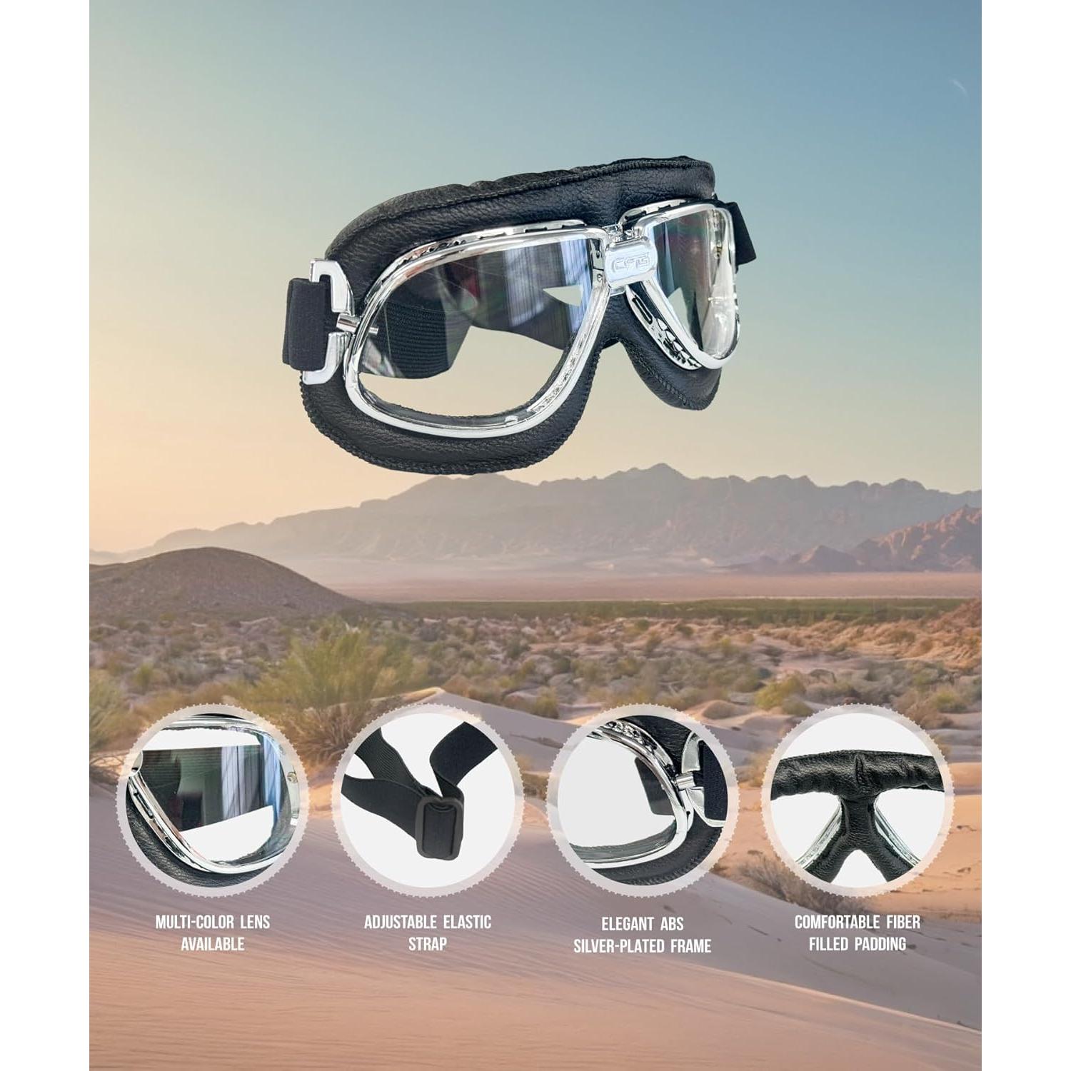 Gafas de Motocicleta CRG Sports con Lente Transparente y Marco Plateado