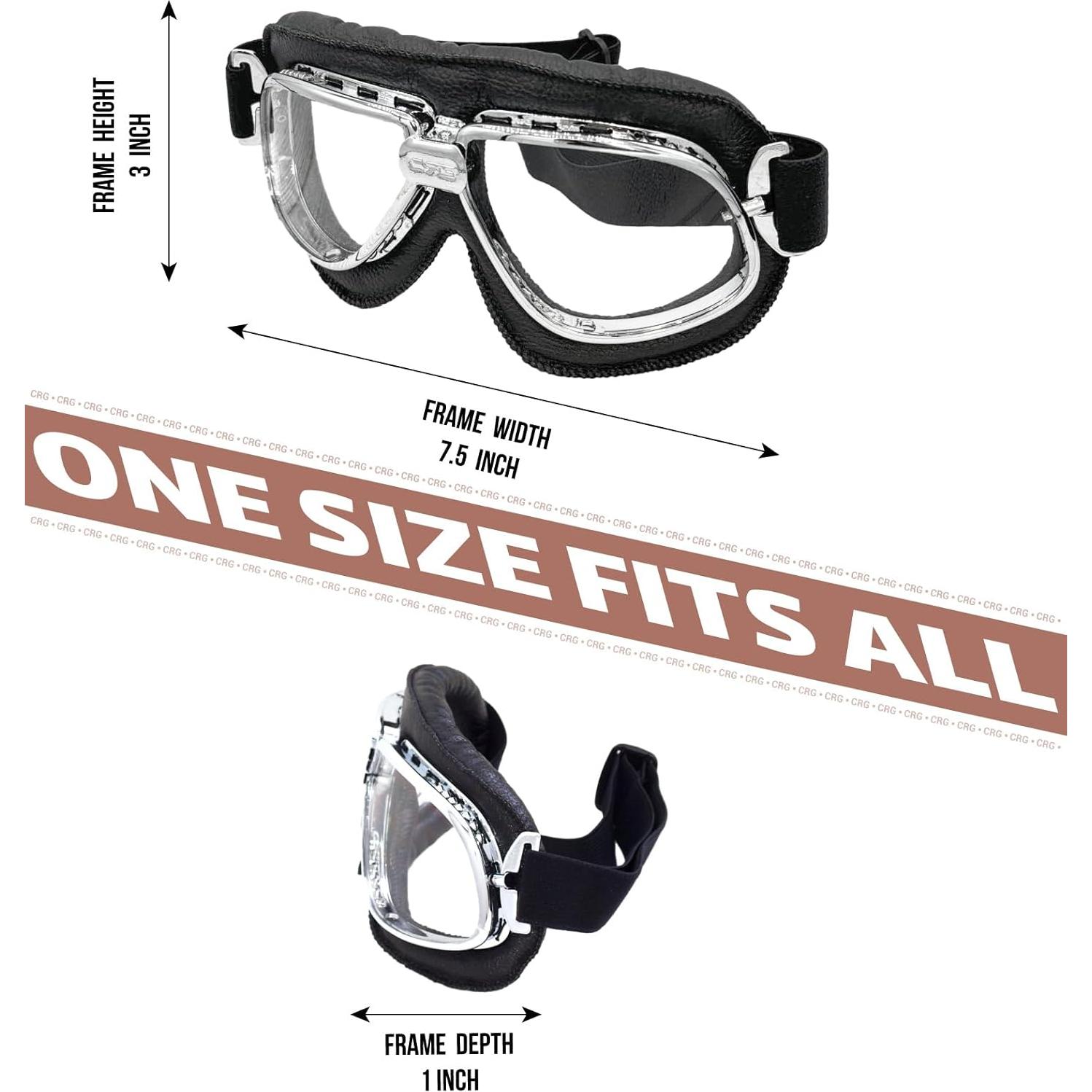 Gafas de Motocicleta CRG Sports con Lente Transparente y Marco Plateado
