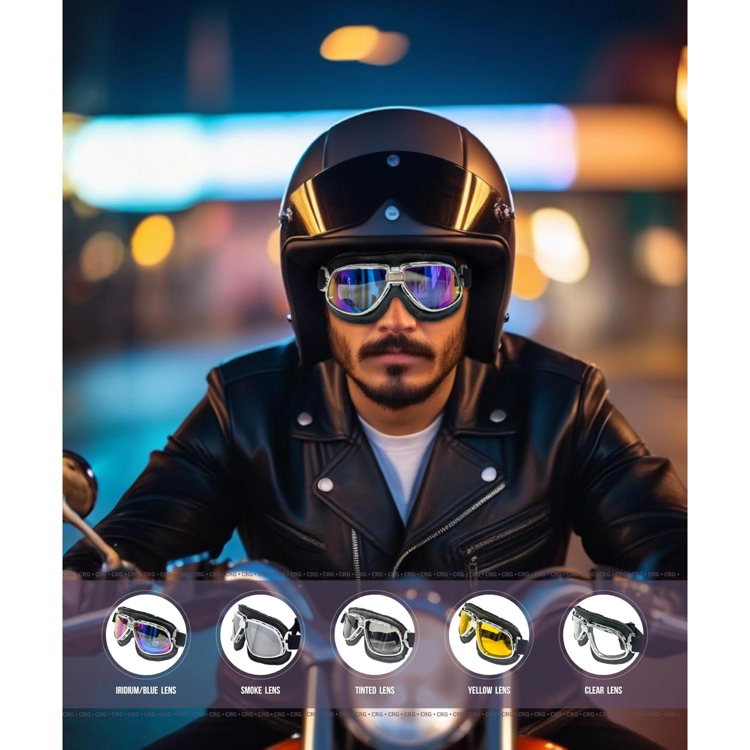 Gafas de Motocicleta CRG Sports con Lente Transparente y Marco Plateado