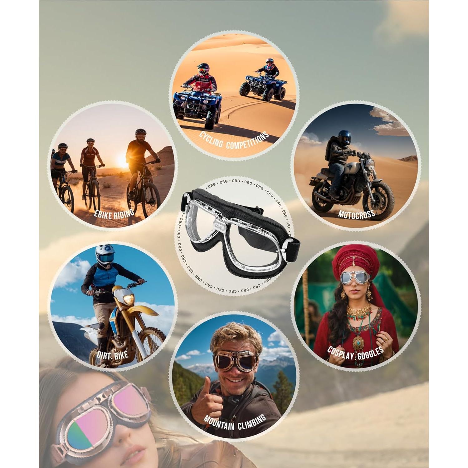 Gafas de Motocicleta CRG Sports con Lente Transparente y Marco Plateado