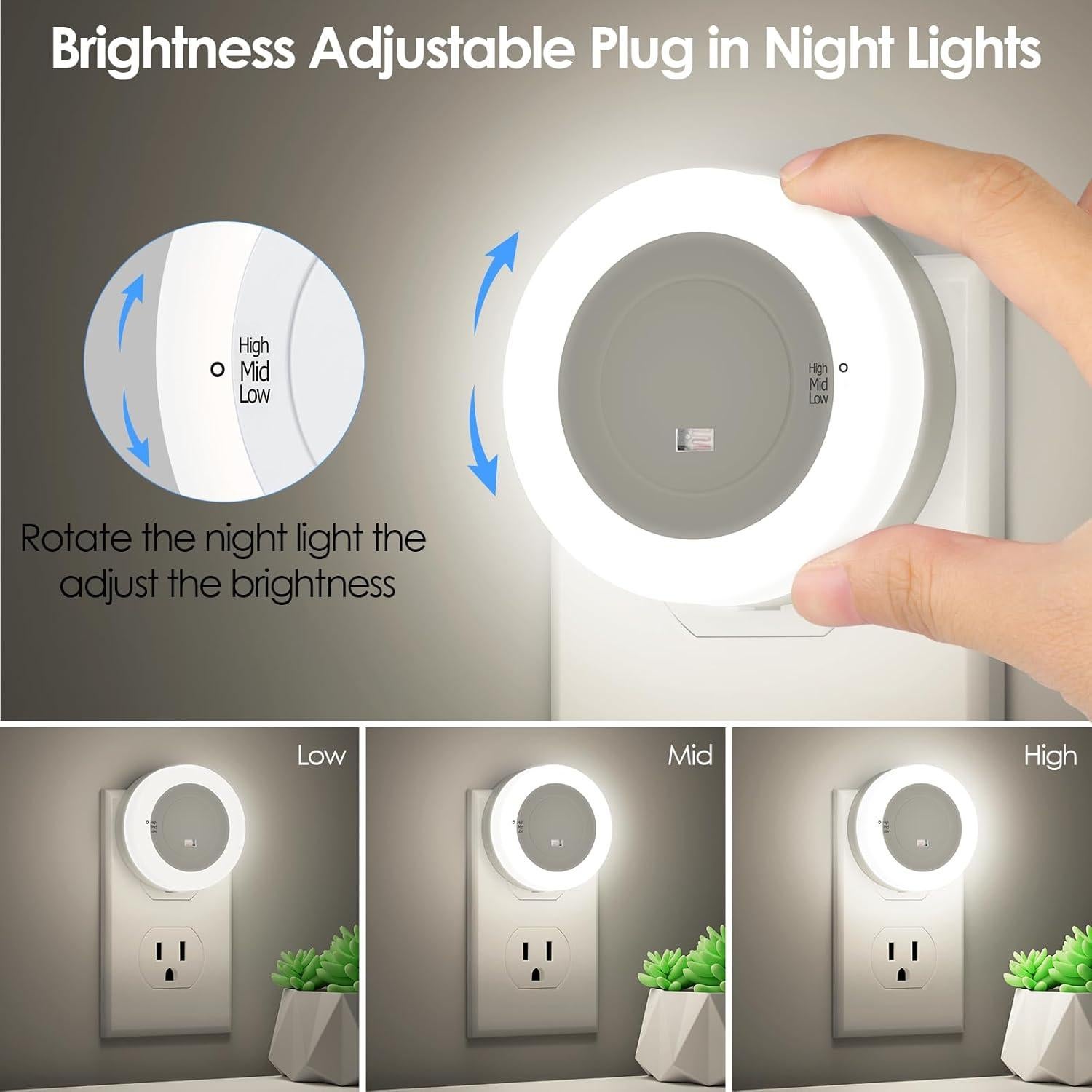 Luz Nocturna LED Regulable con Sensor Crepúsculo 2 Unidades