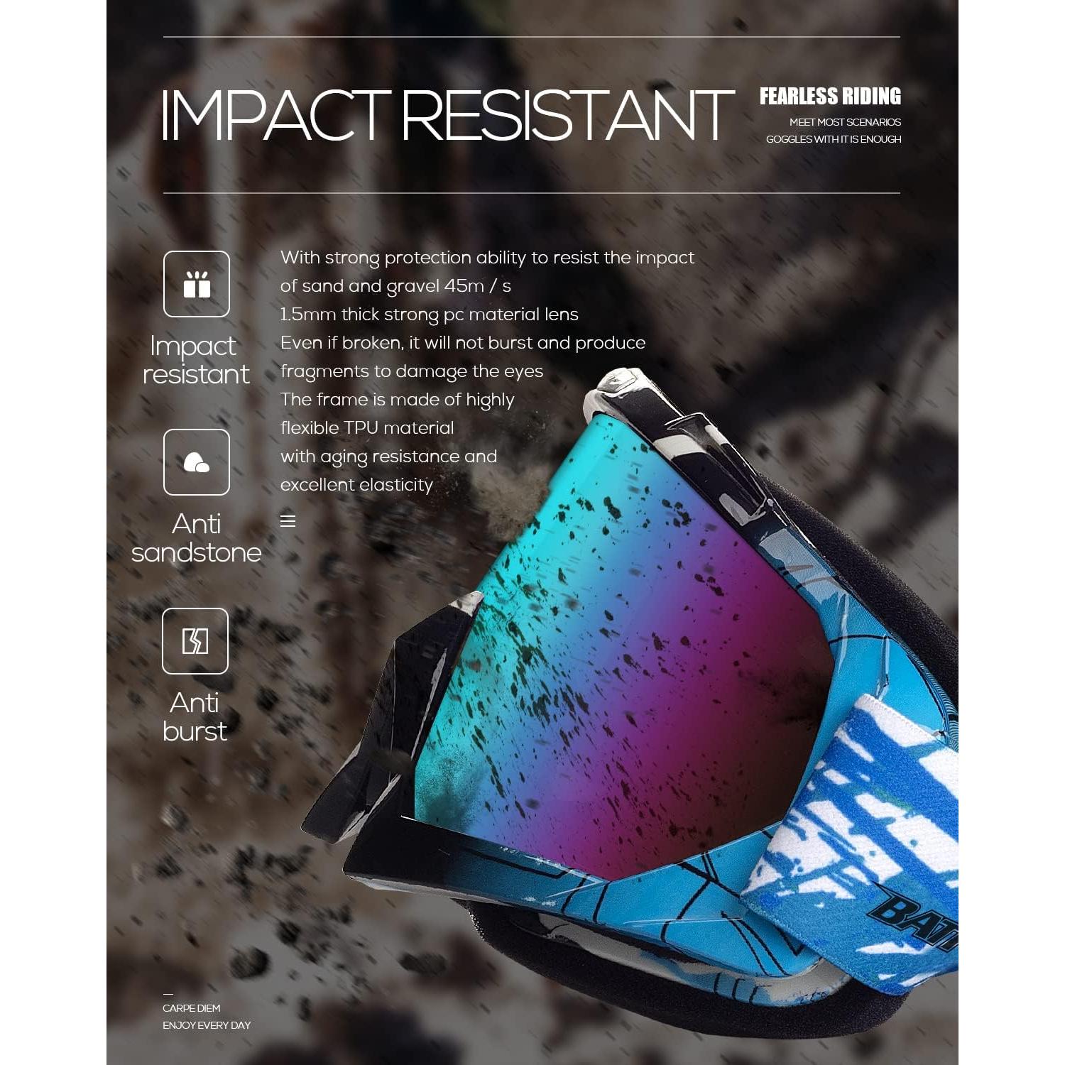 Gafas de Motocross BATFOX F816 para Niños - UV400, Antideslizantes