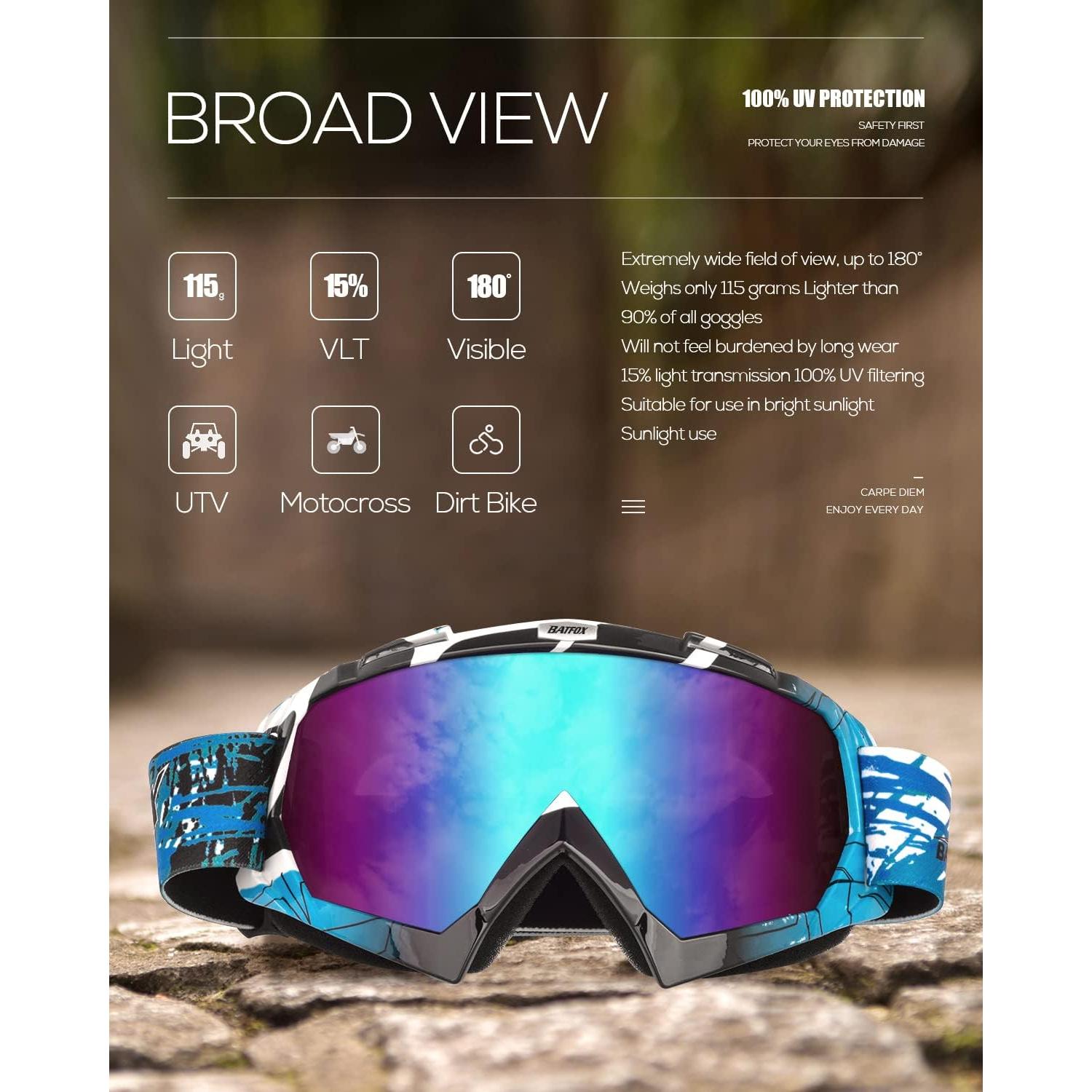 Gafas de Motocross BATFOX F816 para Niños - UV400, Antideslizantes