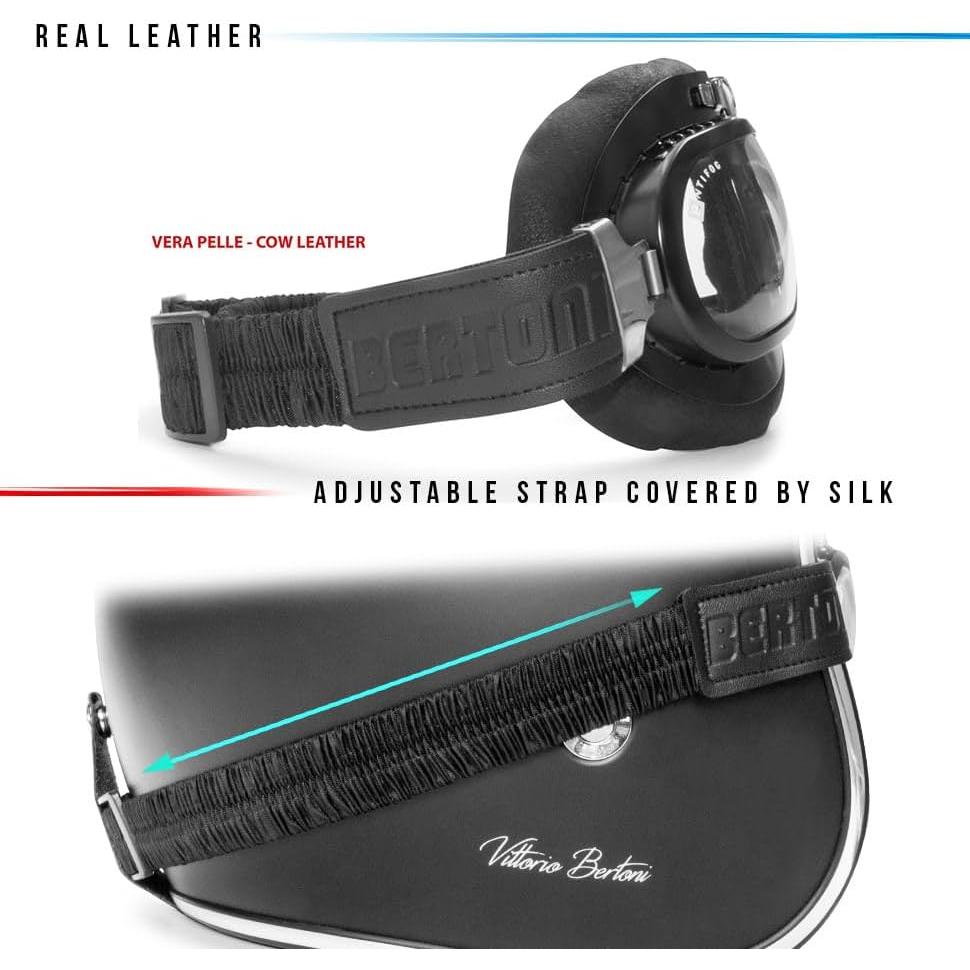 Gafas de Moto Bertoni AF191L Cuero Negro Antifog UV