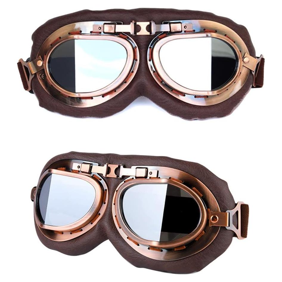 Gafas de Motocicleta Retro Hallwayee con Lente Plateada