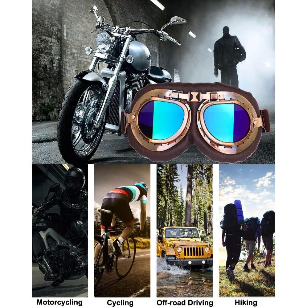 Gafas de Motocicleta Retro Hallwayee con Lente Plateada