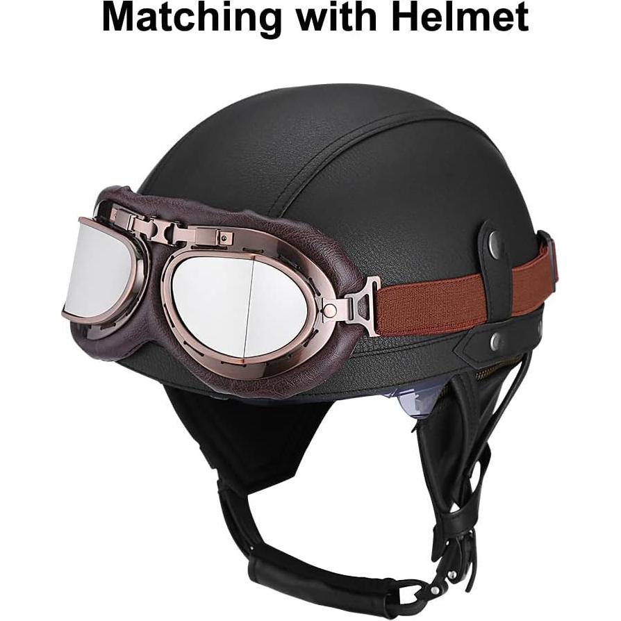 Gafas de Motocicleta Retro Hallwayee con Lente Plateada