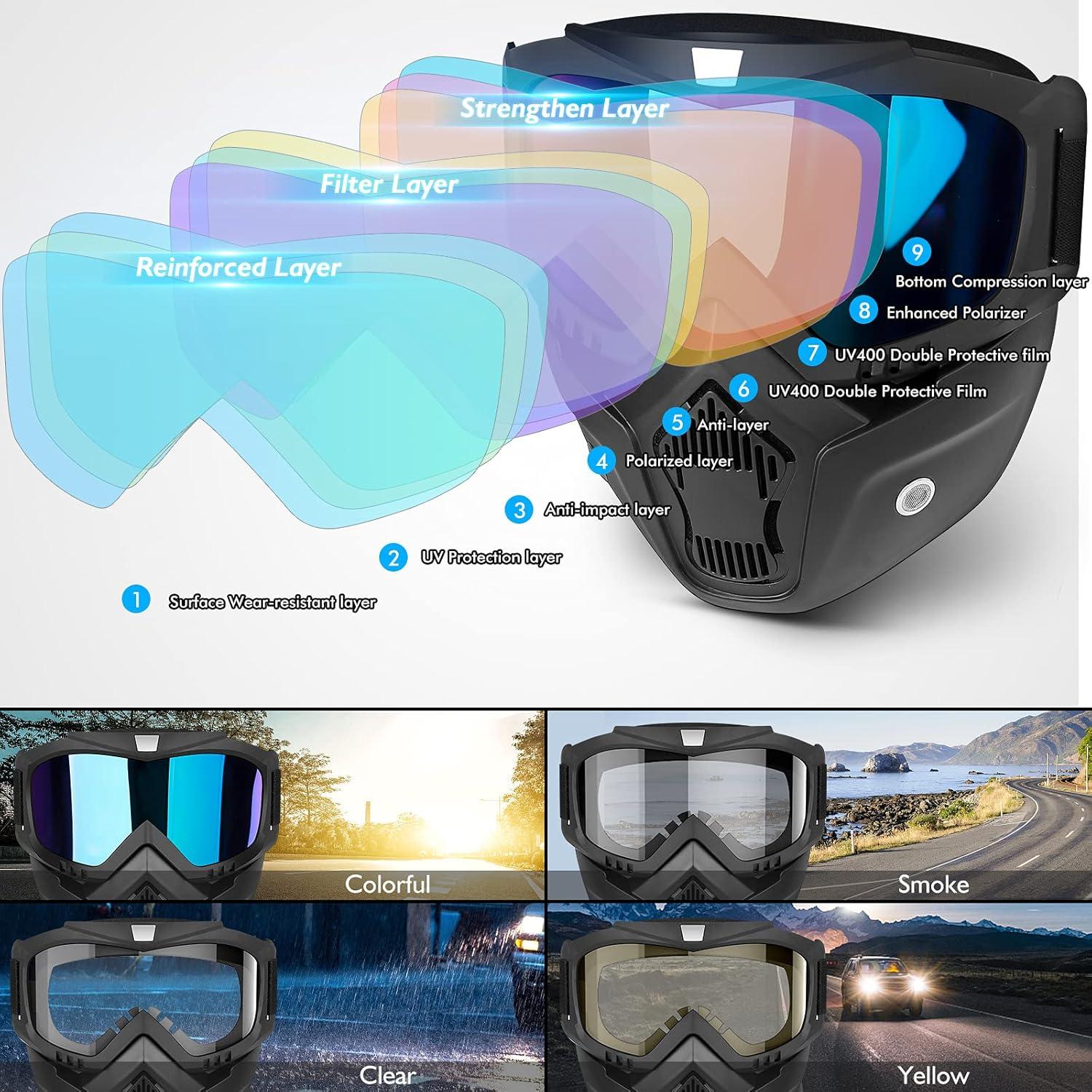 Gafas de Motocicleta BELINOUS con Máscara Facial Removible UV400