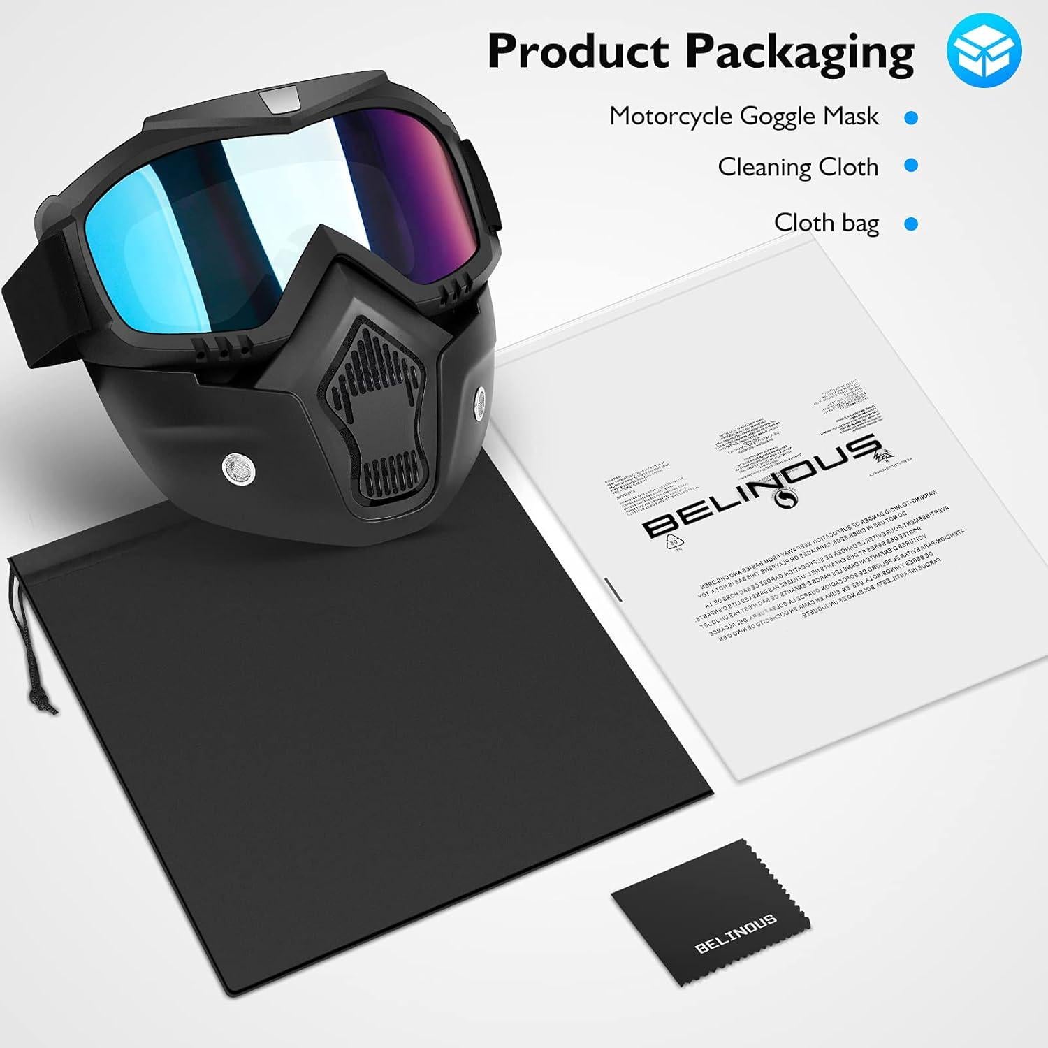 Gafas de Motocicleta BELINOUS con Máscara Facial Removible UV400