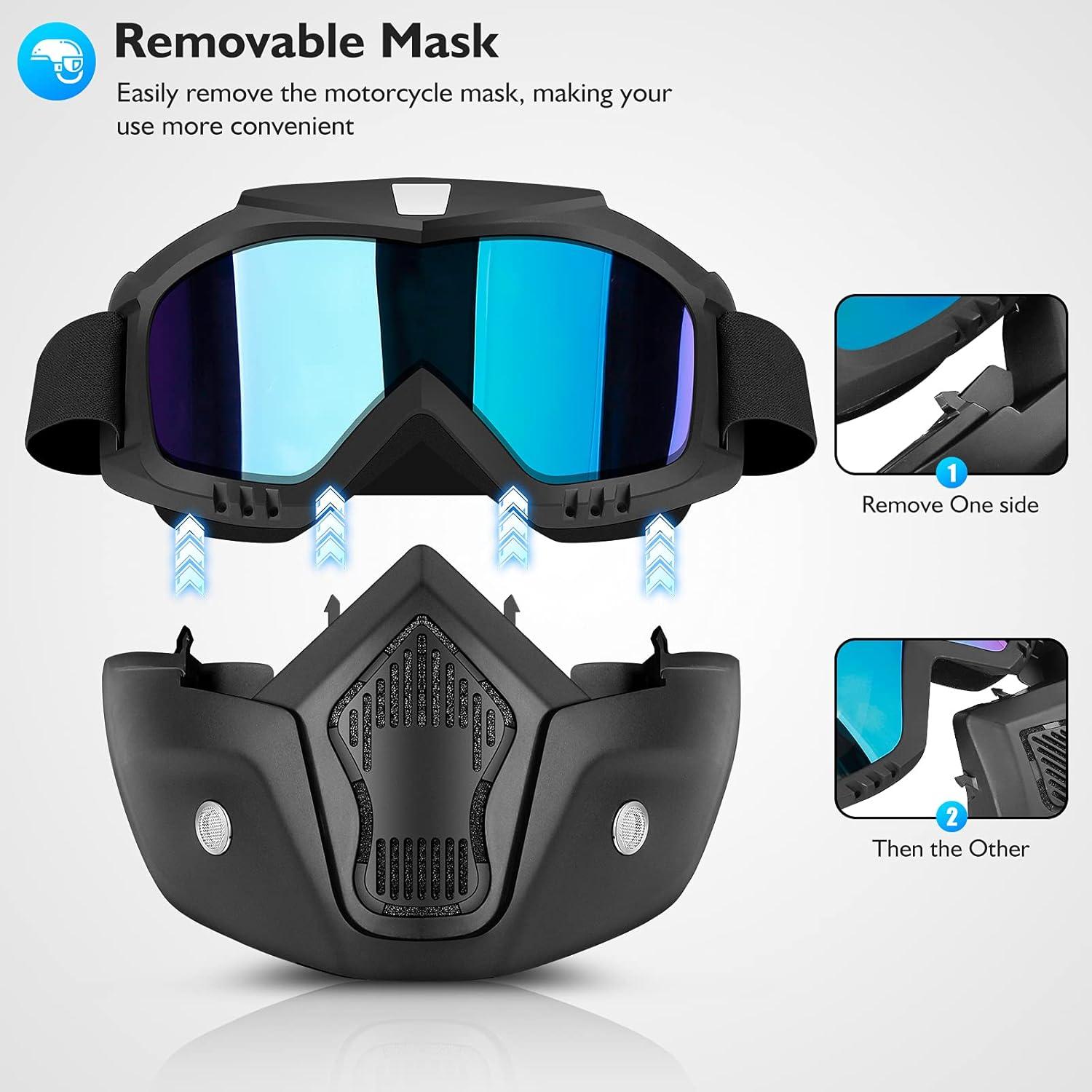 Gafas de Motocicleta BELINOUS con Máscara Facial Removible UV400