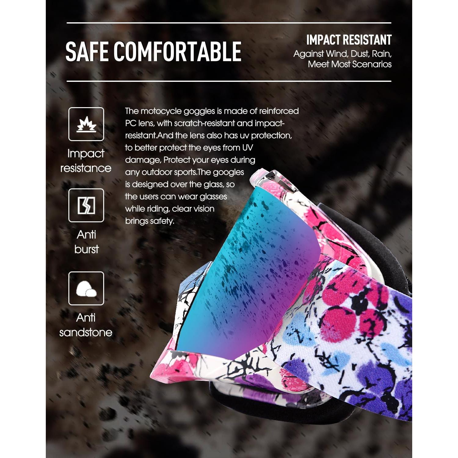 Gafas de Motocross Beyisi UV400 Rosa Púrpura Antideslizantes