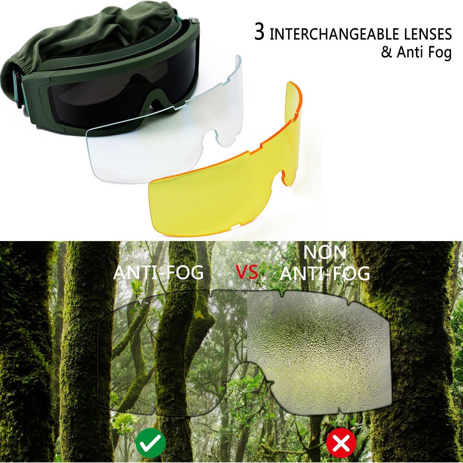 Gafas Tácticas SPOSUNE Anti Niebla con 3 Lentes Intercambiables