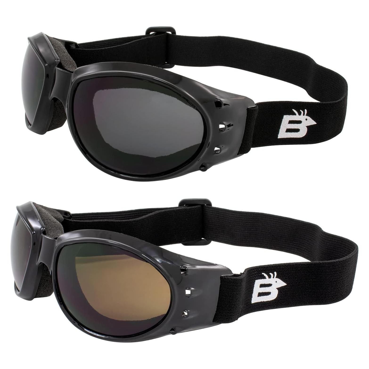 Gafas de Motocicleta Birdz EAGLESM - 2 Pares con Lentes Ahumados y Ámbar