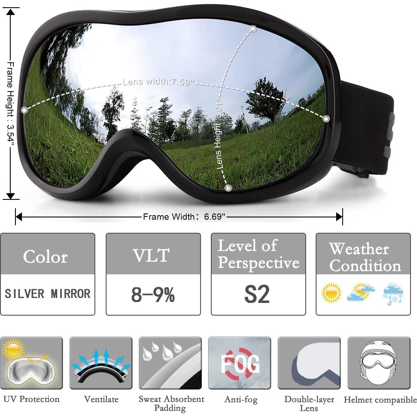 Gafas de Esquí SPOSUNE Antivaho UV Doble Lente Unisex