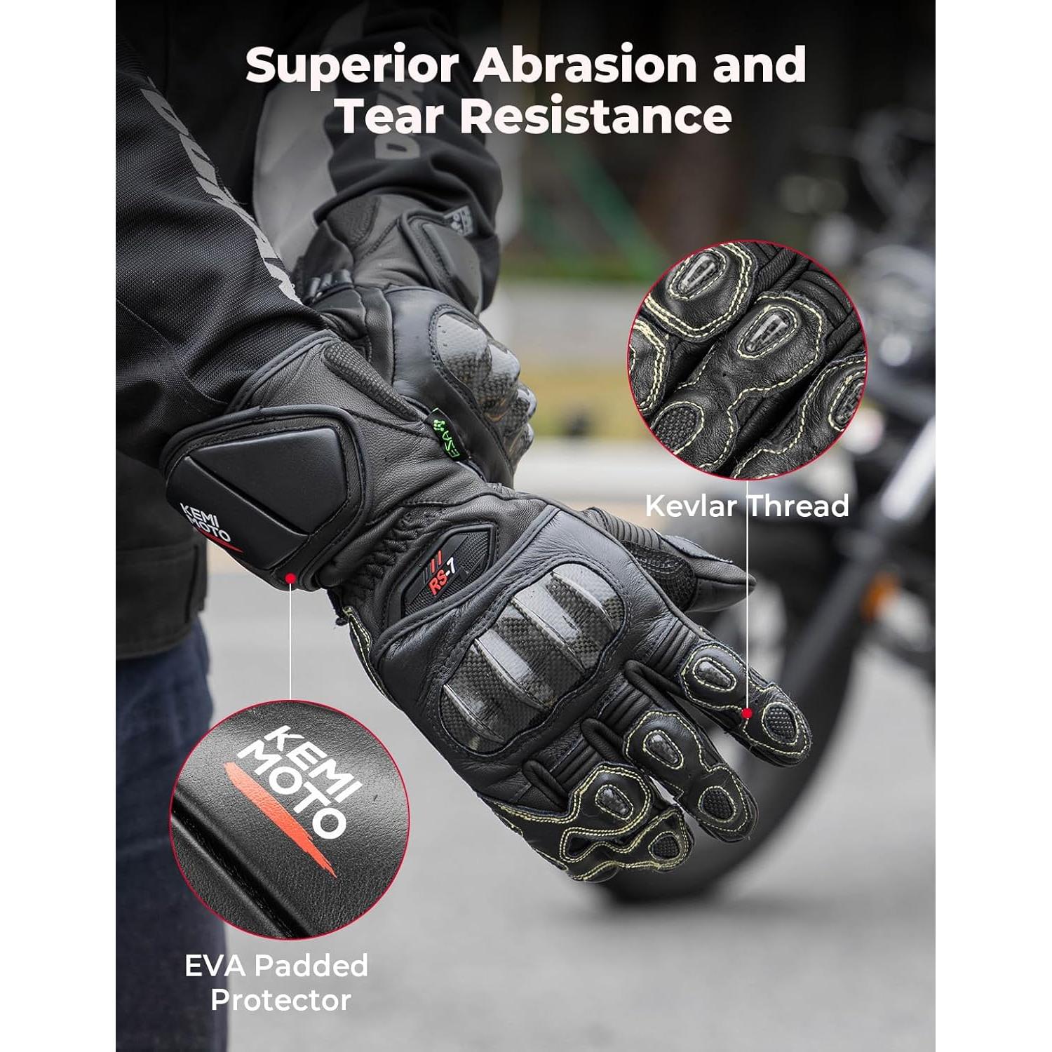 Guantes de Motocicleta KEMIMOTO de Cuero con Protección Carbono
