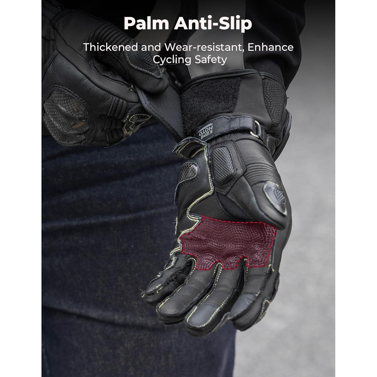 Guantes de Motocicleta KEMIMOTO de Cuero con Protección Carbono