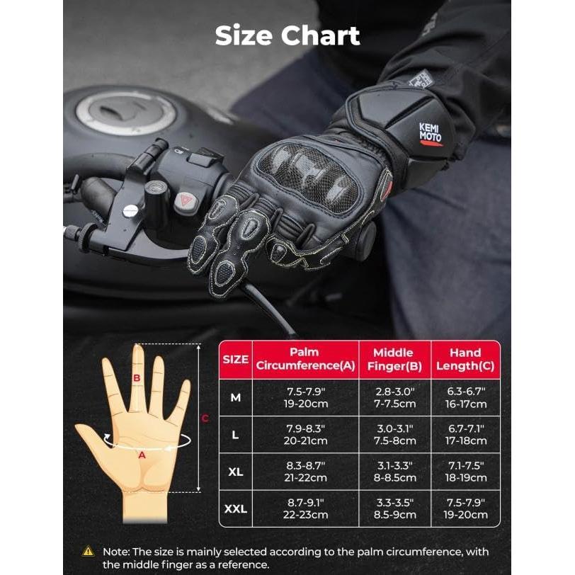 Guantes de Motocicleta KEMIMOTO de Cuero con Protección Carbono