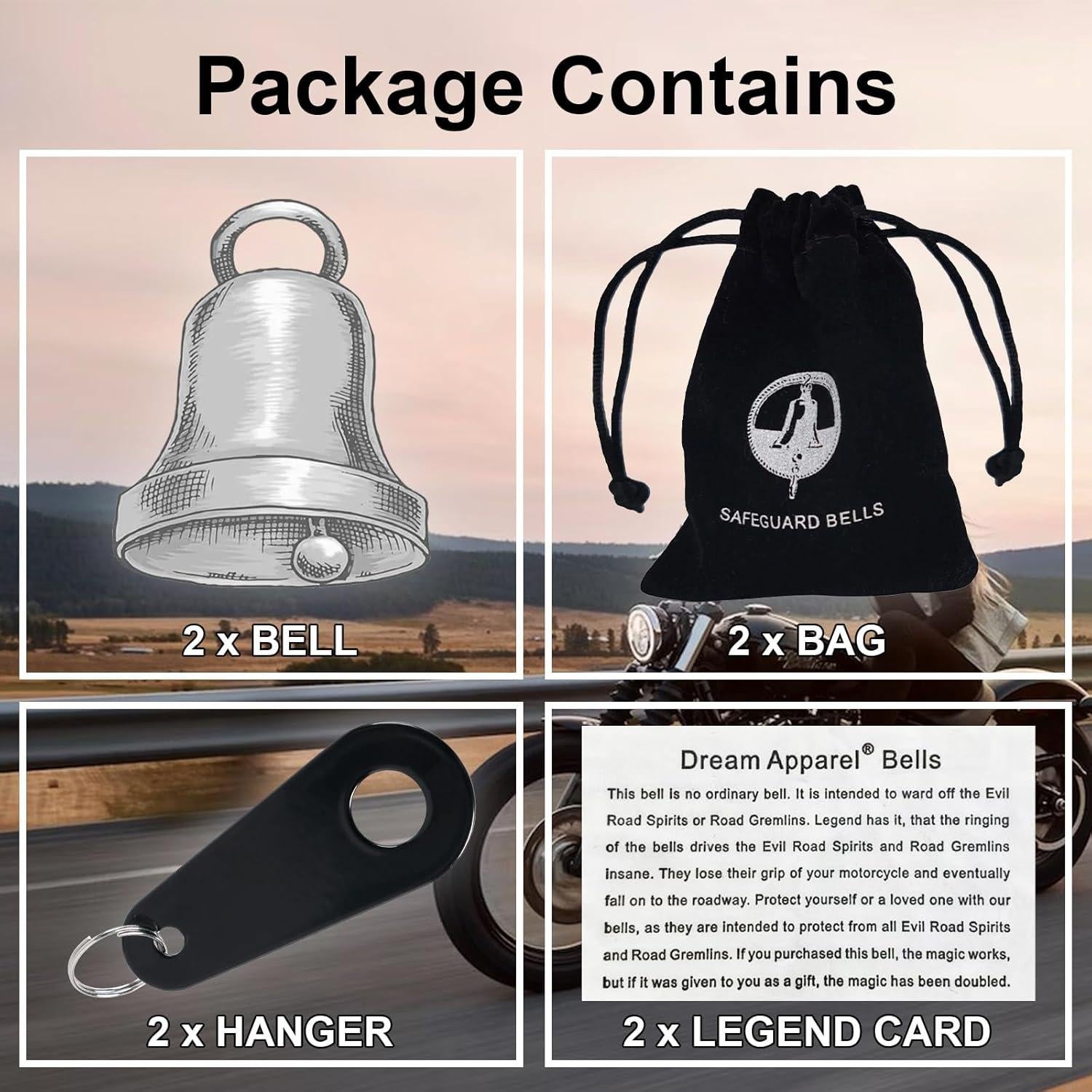 2 Campanas de Motocicleta Guardianas Buenas Suerte con Colgador