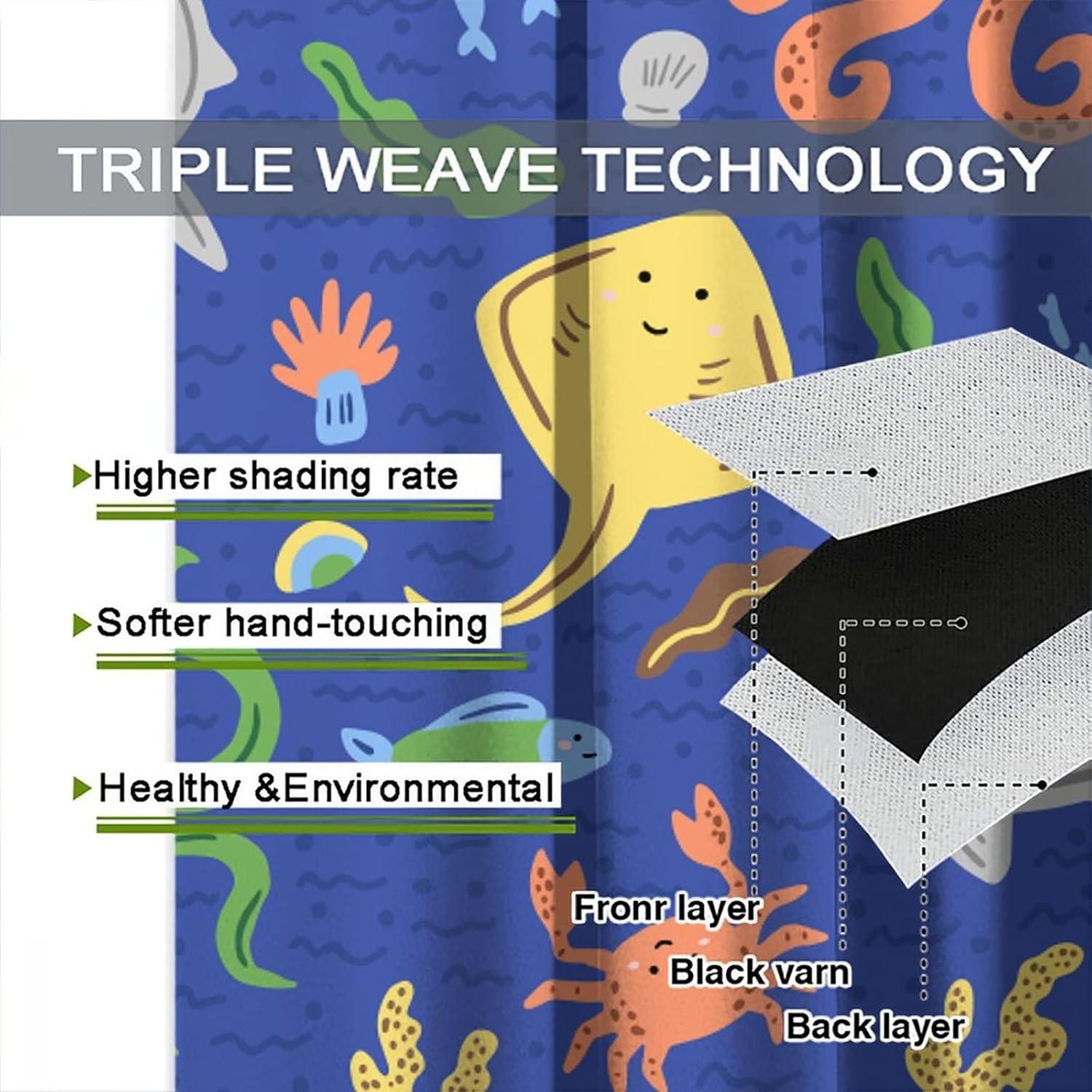 Ocean Fish Blackout Curtains Colorful Cartoon Sea Animal Cute Ocean Creature Art Print for Kids Bedroom Nursery Living Room Decor Rod Pocket Window Drapes 2 Panels 42x45in