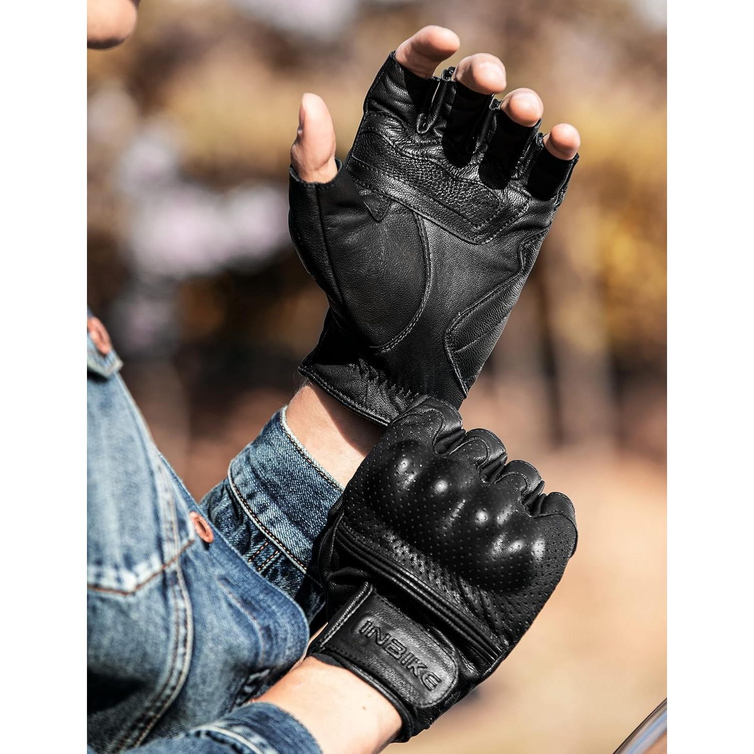 Guantes de Moto Sin Dedos INBIKE de Verano Cuero Transpirable