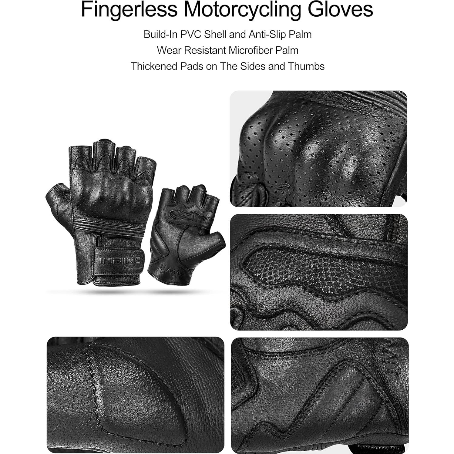 Guantes de Moto Sin Dedos INBIKE de Verano Cuero Transpirable