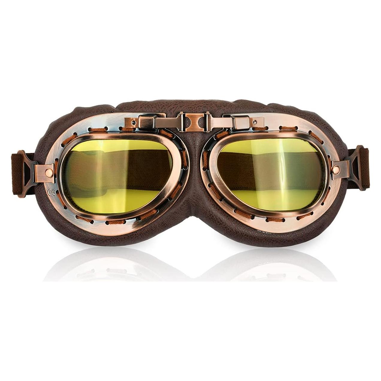 Gafas de Cosplay Steampunk Retro Marrón con Lente Amarillo