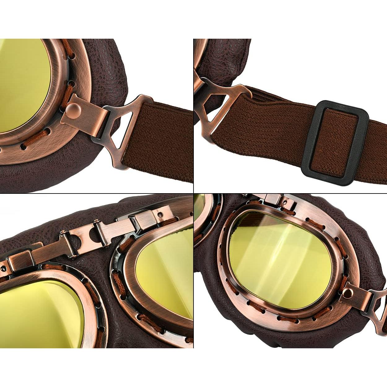 Gafas de Cosplay Steampunk Retro Marrón con Lente Amarillo