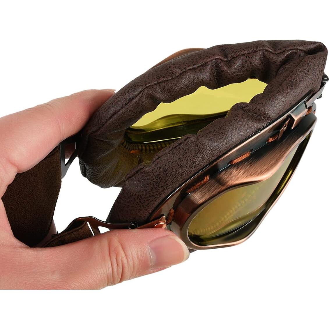 Gafas de Cosplay Steampunk Retro Marrón con Lente Amarillo