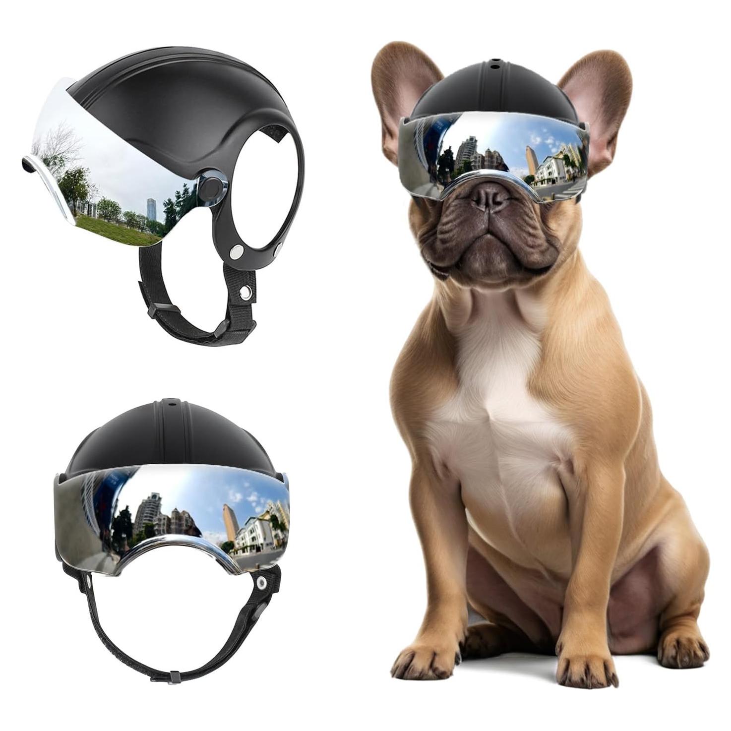 Casco para Perros PETLESO con Gafas Antivaho Plateadas 15x12x10cm