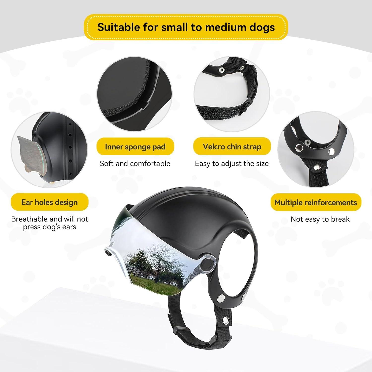 Casco para Perros PETLESO con Gafas Antivaho Plateadas 15x12x10cm