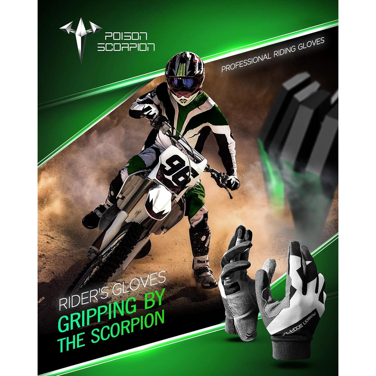 Guantes de Motocross POISON SCORPION Negros XXL para Jóvenes