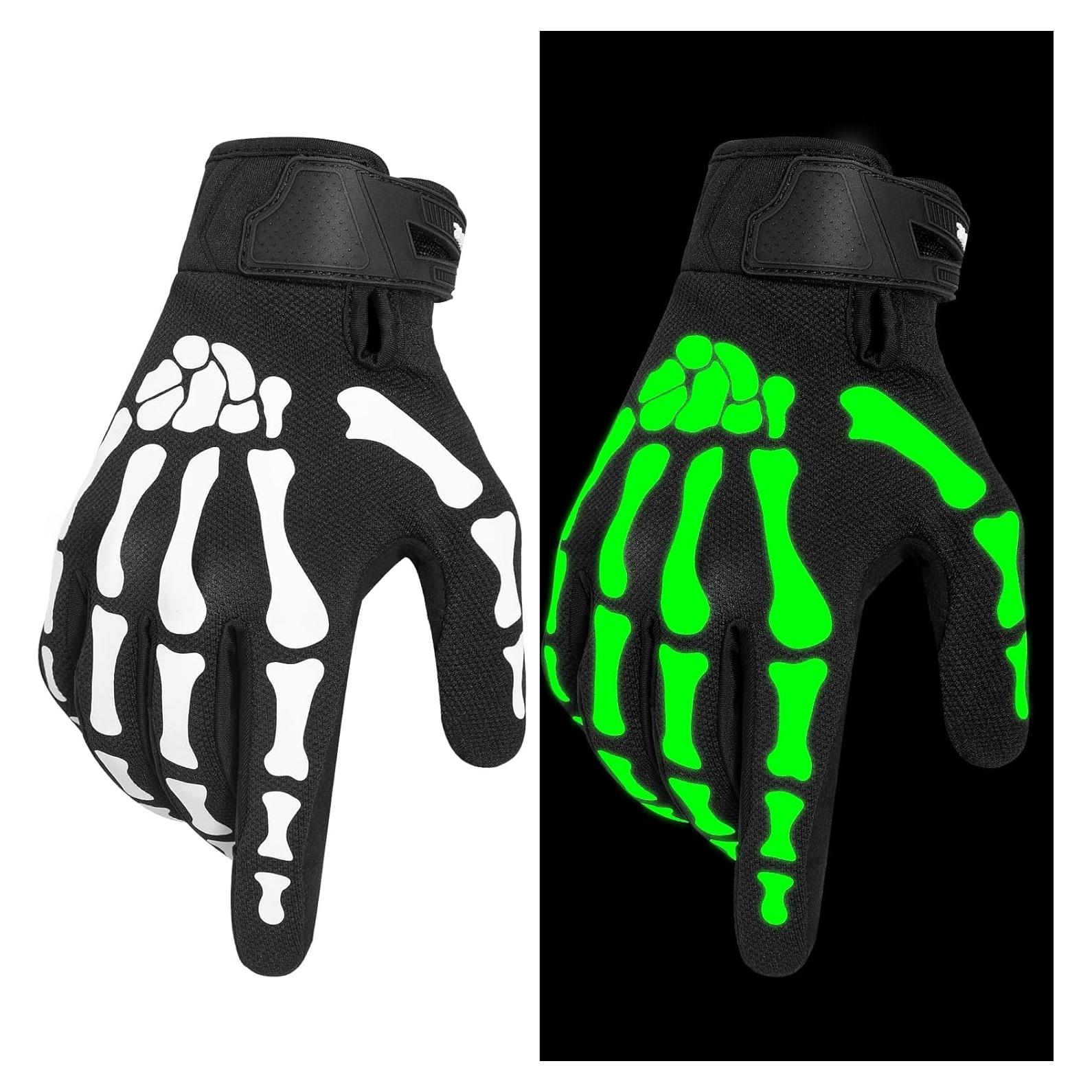 Guantes de Ciclismo RIGWARL Esqueleto Blanco Brillan en la Oscuridad